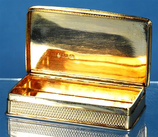 A William IV silver gilt snuff box, by Nathaniel Mills, Length 3 ¼”/80 mm Width 62mm Weight 3.2oz/90grms